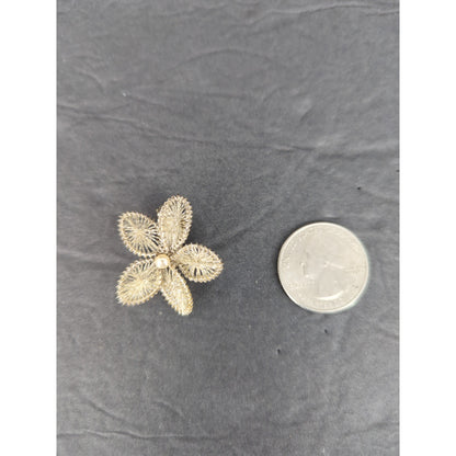 Vintage Gold Flower Clip On Earrings Mid-Century Open Work Textured Retro