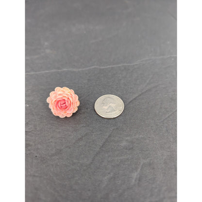 Vintage 50s Glam Pink Resin Rose Flower Stud Pierced Earrings Mid Century Modern