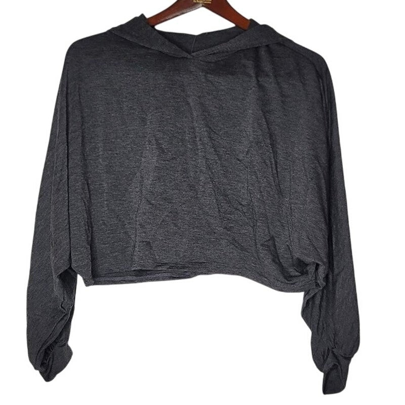 Lush Charcoal Gray Cropped Sweatshirt Pullover Hoodie Medium long sleeve NEW
