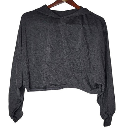 Lush Charcoal Gray Cropped Sweatshirt Pullover Hoodie Medium long sleeve NEW