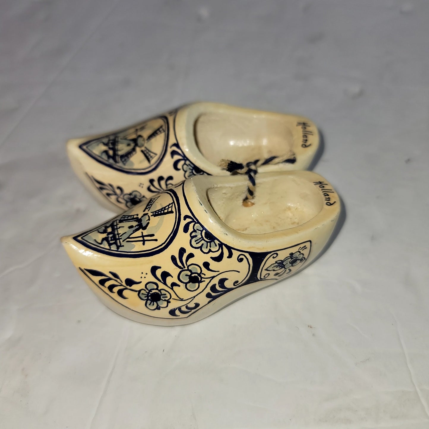 Mini Pair wood blue cream clogs HOLLAND delft  3.5" Windmills