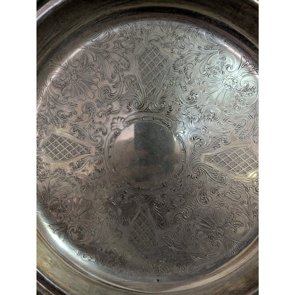 Vintage Hollywood Regency Silverplate Footed Round Platter Ornate Serving Tray