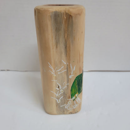 Handmade wood pillar tea light candle holder painted Caterpiller & Butterfly '13