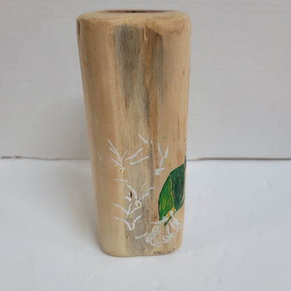 Handmade wood pillar tea light candle holder painted Caterpiller & Butterfly '13