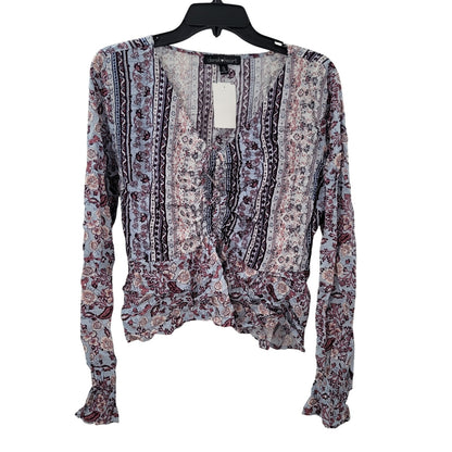Derek Heart Medium Boho Blouse Top Shirt Multicolor Long Sleeve NEW Ruched Chest