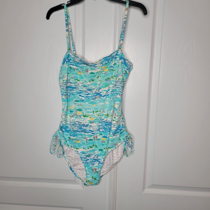 HTF Lilly Pulitzer HIGH TIDE one piece Rita swimsuit Size XL side Ruching NICE