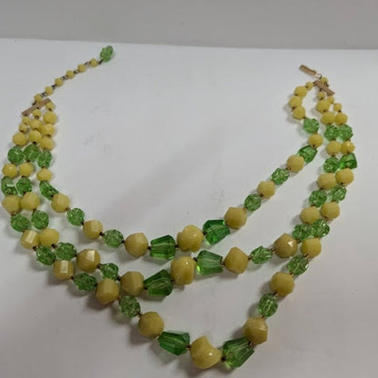 Vintage graduated 1950 layered signed GERMANY green yellow NECKLACE 3 STRAND