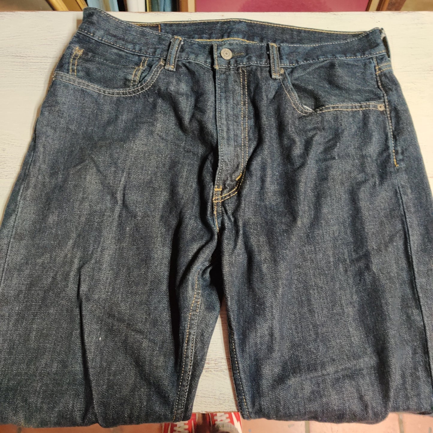 Aeropostale Mens Bootcut Distressed Jeans Y2K Skate Grunge Faded Blue Denim 36