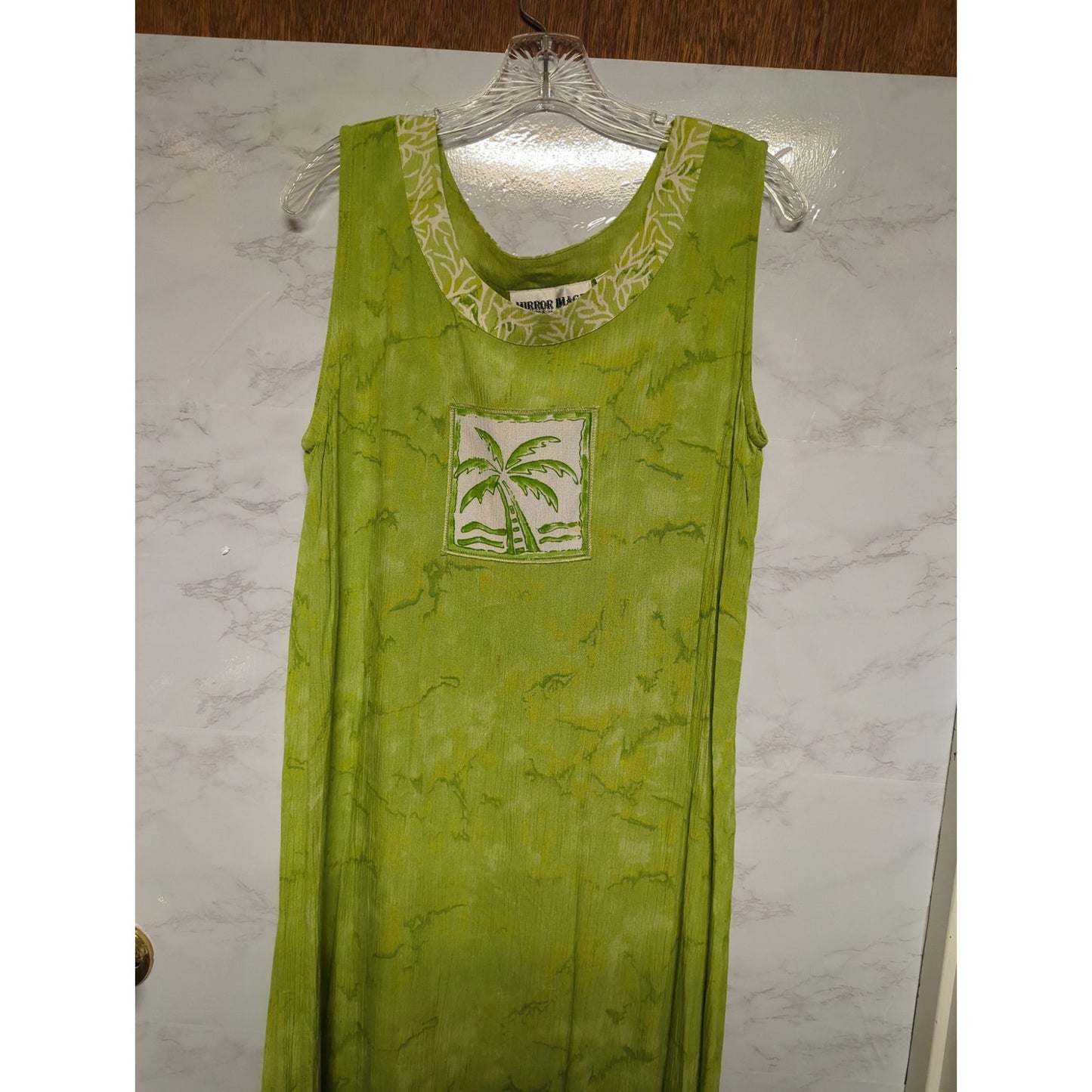 Mirror Image Lime Green 2pc Midi Dress & Button-Up Blouse Tropical XL Palm Tree