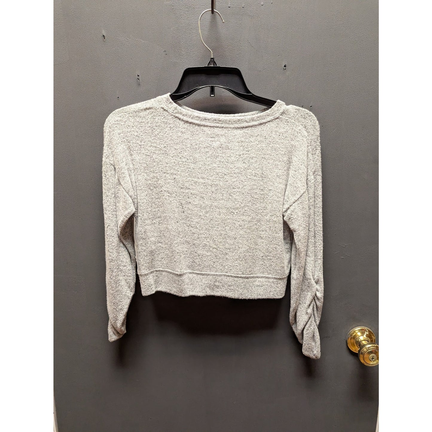 Zella activewear marled gray girls Small (7/8) cozy soft crop top ruched sleeve