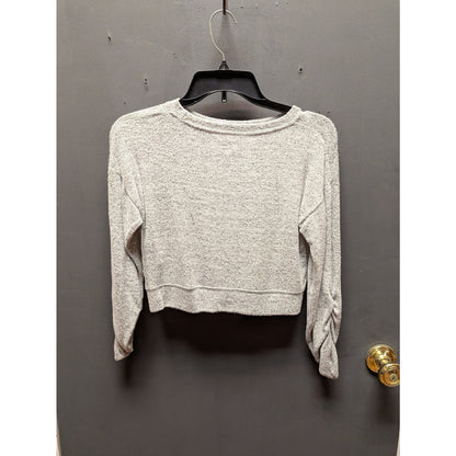 Zella activewear marled gray girls Small (7/8) cozy soft crop top ruched sleeve