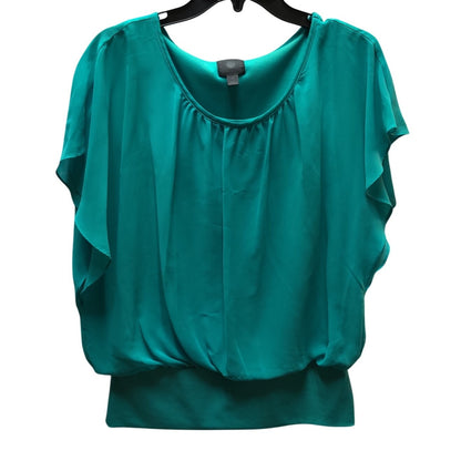 JM Collection Teal Flutter Sleeve Banded Hem Top Womens Small Crewneck Blouse