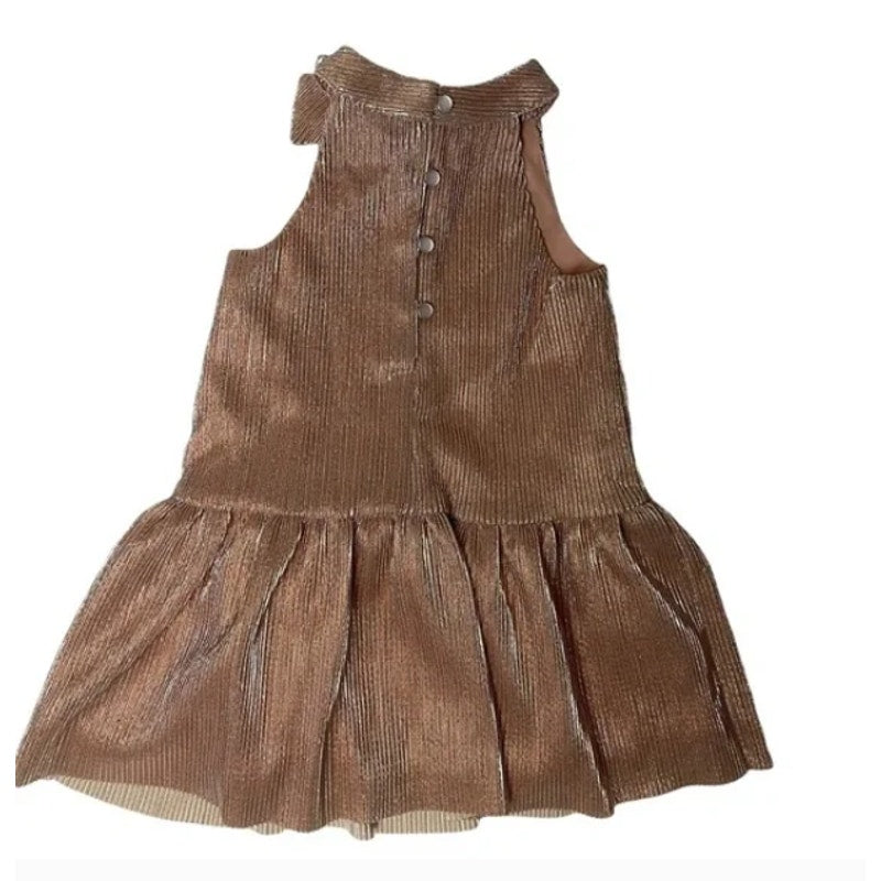 NEW Zunie Little Girl Metallic Blush Pink Sleeveless Dress Size 5 Bow Neckline