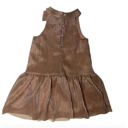 NEW Zunie Little Girl Metallic Blush Pink Sleeveless Dress Size 5 Bow Neckline