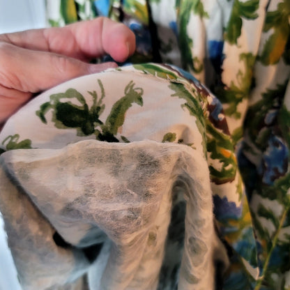 Vintage  Sindorff 1950s Wiggle dress cotton Blue yellow floral pleated Small Cap