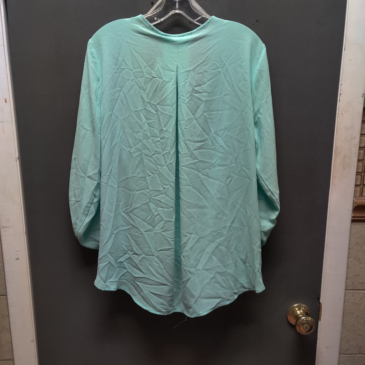 Lush Mint Green Wrap Blouse Flowy V-Neck Casual Elegant Long Sleeve Extra Large