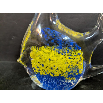 Vintage Murano Style Art Glass Yellow Blue Fish Figurine Paperweight