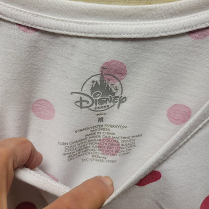 Disney Parks Sz Medium Pink White Polka Dots Minnie Under Umbrella Short Sleeve