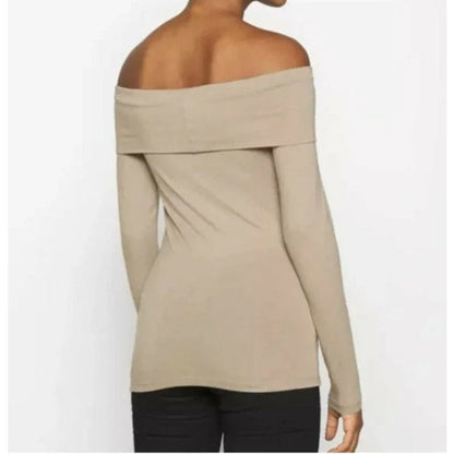 Vero Moda SMALL Long Sleeve Off Shoulder Top Silver Mink Sexy Cocktail BODYCON
