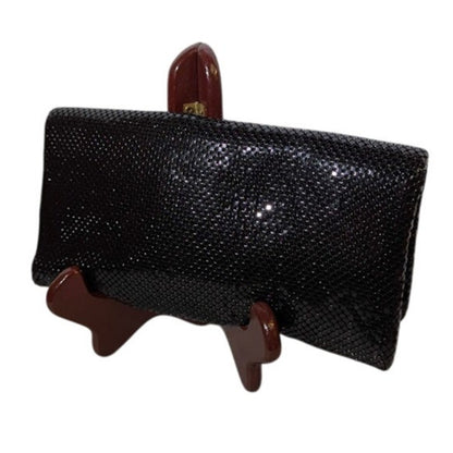 Vintage La Regale Black Metal Mesh Folding Envelope Clutch Zipper Tab Missing