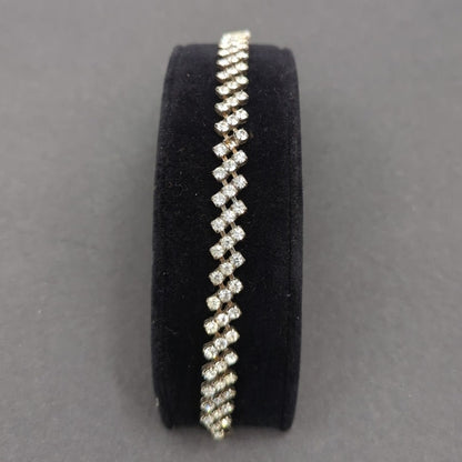 Vintage Old Money Three Row Clear Rhinestone Silver Tone Bracelet Bridal