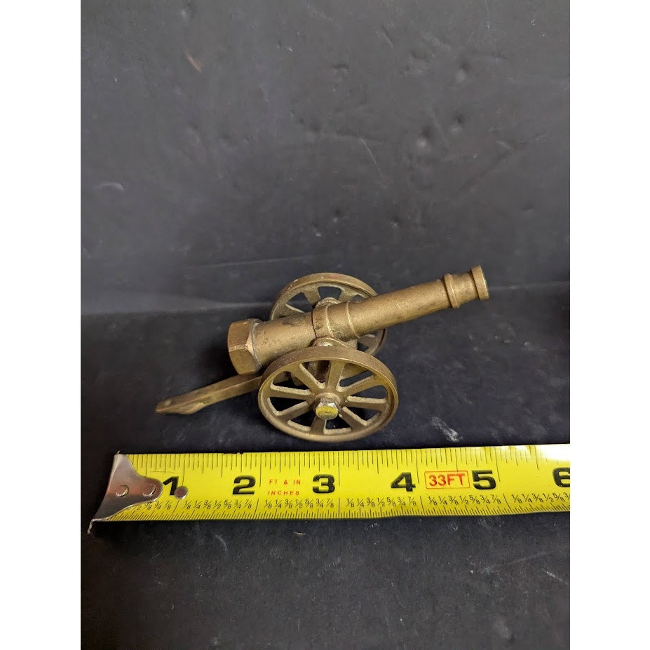 Vintage Parker Brass Toy Cannon Wheels Battlefield Pull behind HEAVY Miniature