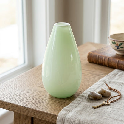 Small Hand Blown Art Glass Jade Green White Interior Vase Pontil Mark Unsigned