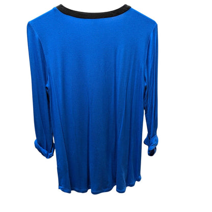 Cable & Gauge Colorblock V-Neck Tunic Blouse Womens Small Royal Blue Black Top