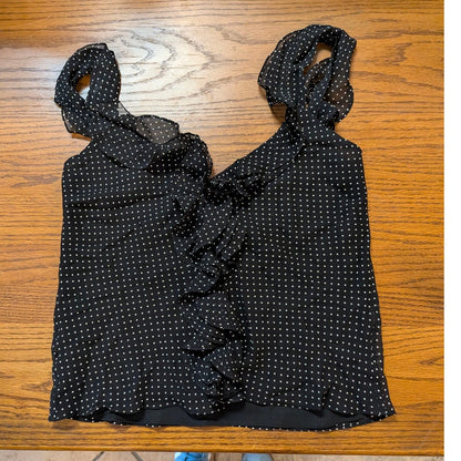 Lauren Ralph Lauren Black Polka Dot 100% Silk Ruffle V-Neck Camisole Blouse 8