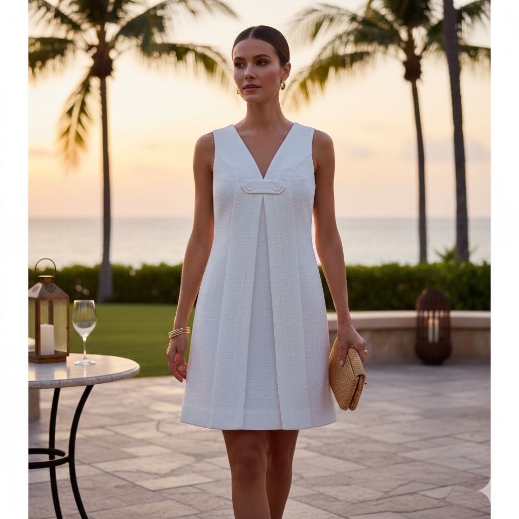 TRINA TURK Classic White Shift Mini Dress Size 2 Summer NEW Textured VNeck