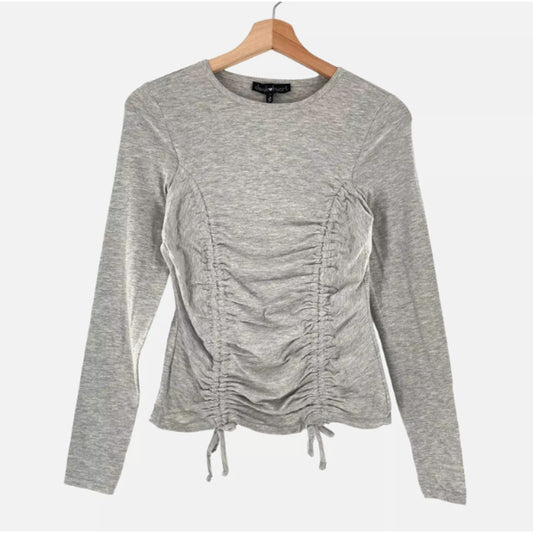 Derek Heart Ruched Drawstring Heather Gray Long Sleeve Cotton Tee LARGE NEW