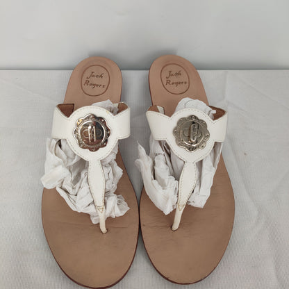 Jack Rogers White Platinum Medallion Flat Sandals Size 10 Preppy Resort