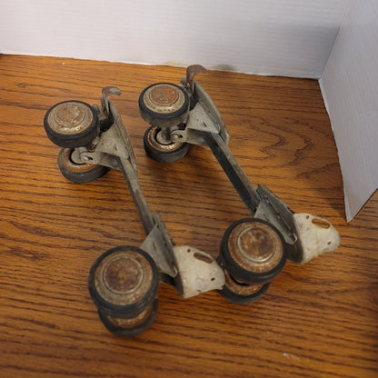 Vintage Adjustable Metal Roller Skates Antique Strap-On Pair