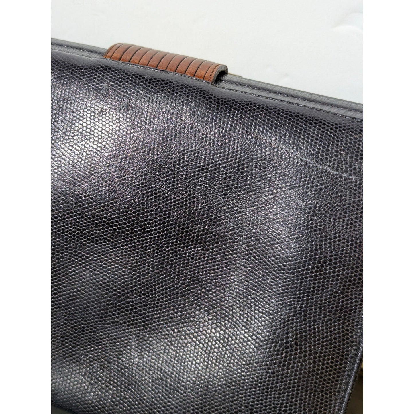 Vintage Bellini Navy Blue Leather Crossbody Bag Brown Accents Y2K Minimalist