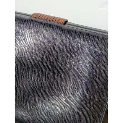 Vintage Bellini Navy Blue Leather Crossbody Bag Brown Accents Y2K Minimalist