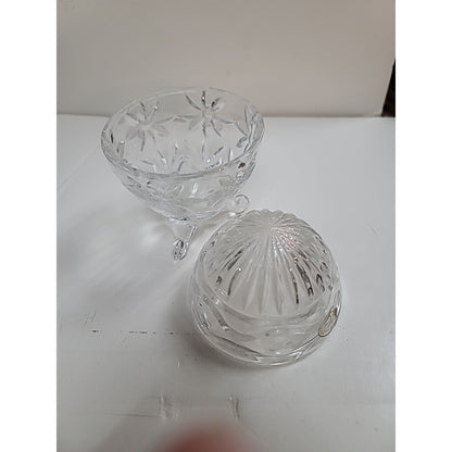 Vintage Crystal Slovakia Clear Egg Shaped Glass Pedestal Candy Dish