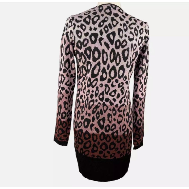 Joseph A Leopard Open Front Cardigan Long cardigan Large Ombre Blush Pink NEW