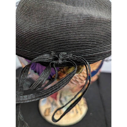 Vintage Black Pillbox Hat Veil 1940s 50s Noir Goth Mourning Pinup Rockabilly