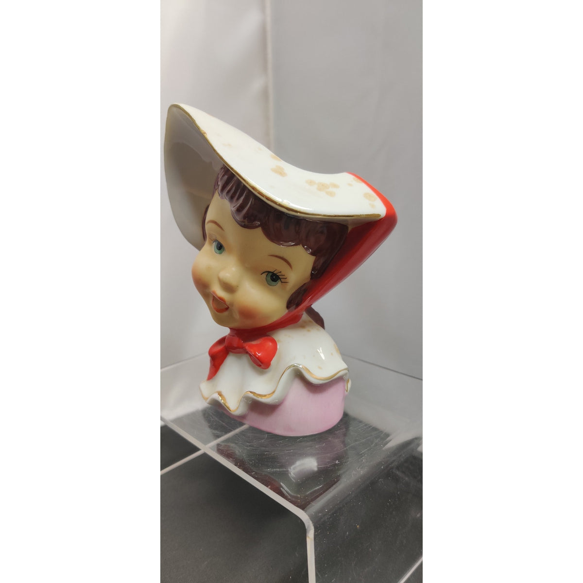 Vintage 1950s Inarco Girl Head Vase Planter Red Bonnet Collectible Kitsch MCM