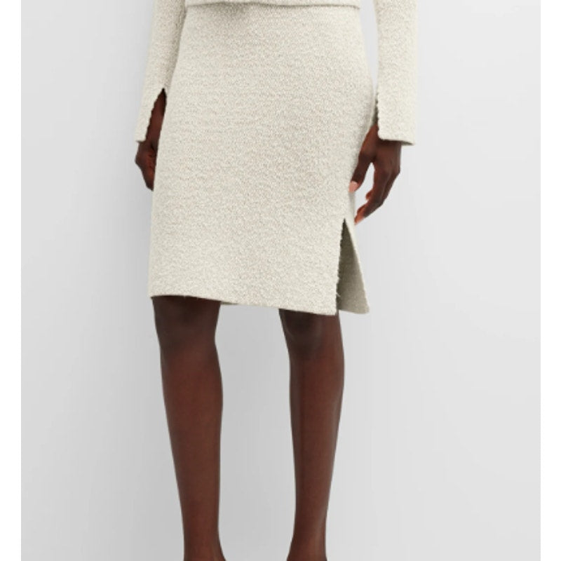 St John NEW Skirt Tweed Racking Stitch Cream Small Double Slit Career Separate