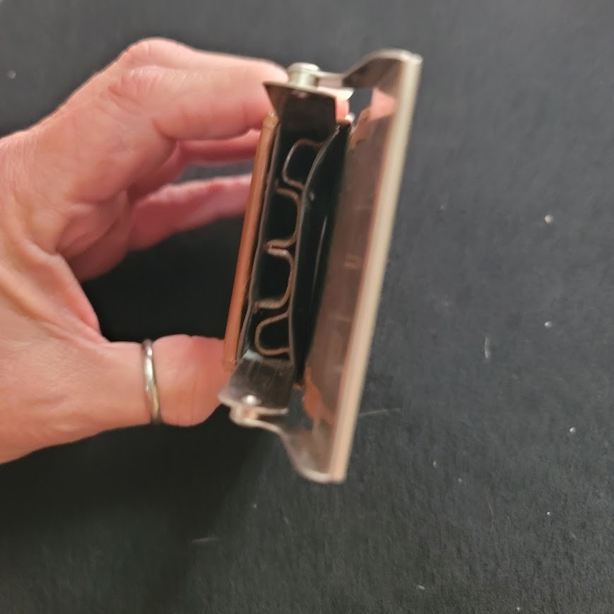 Vintage 60s Massimo Dutti Travel Case Empty Camel leather Vanity Nail Flip Top