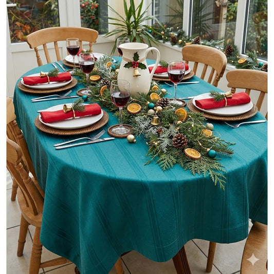 Vintage Christmas Green Tablecloth 80s Minimalist Dining Decor rectangle 100x60