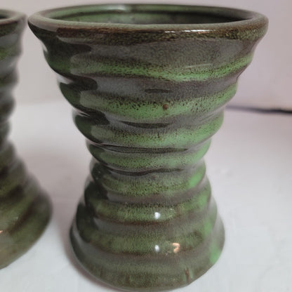 Pair sage green priory vases 4.5" talltwo tone gloss glaze Handmade clay pottery