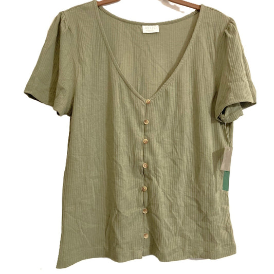 Abound V-Neck Button Front Short Sleeve Top Sz XL/Extra Large in Green Dune NWT