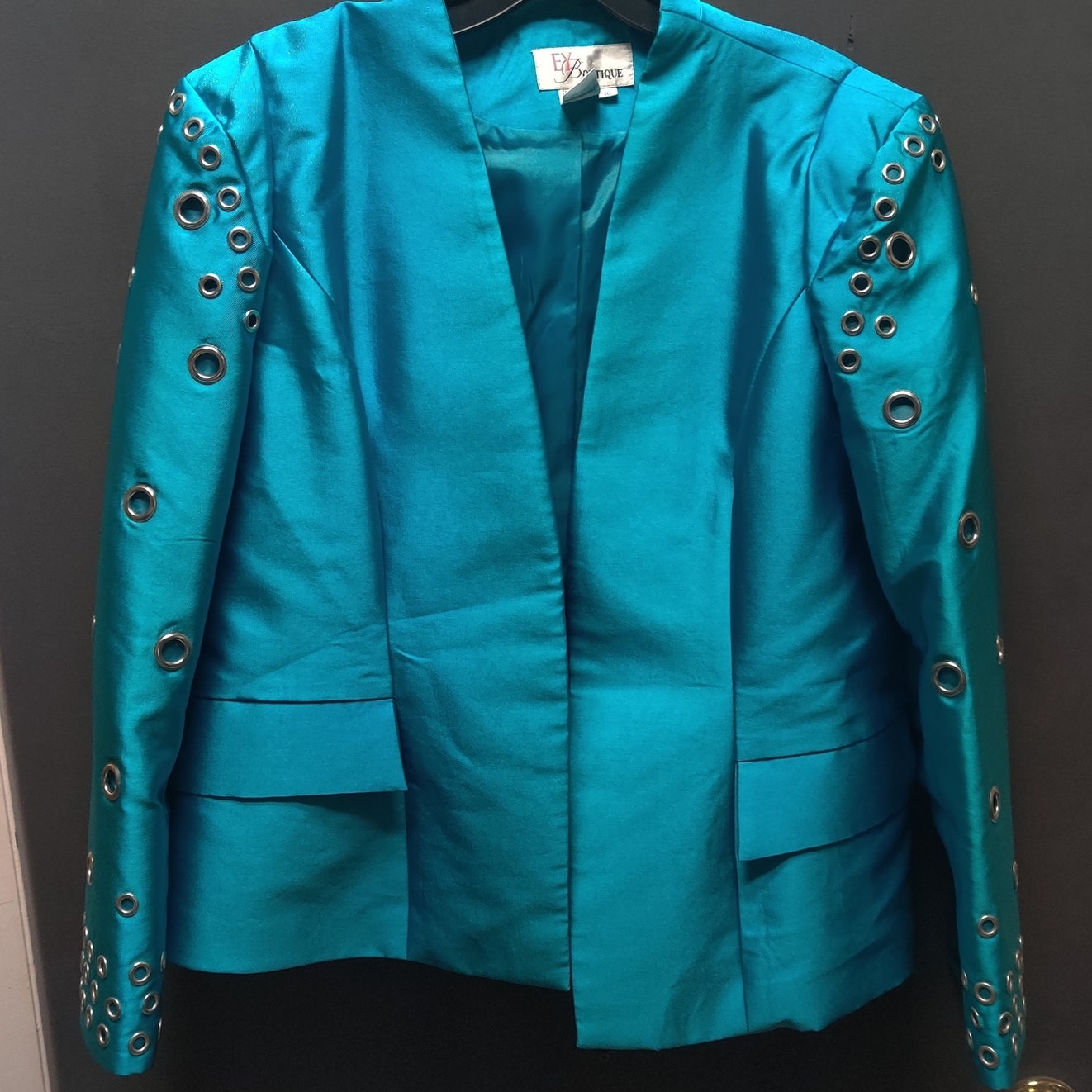 EY Boutique Teal Skirt Suit 16 Turquoise Grommet Edgy Y2K Power Dressing