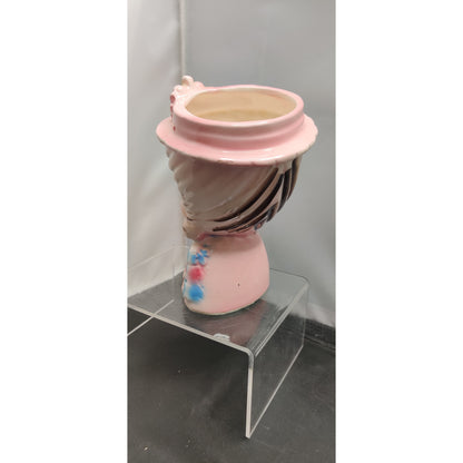 MCM Kitsch Lady Headvase Planter Pink Floral Japan Retro Ceramic Decor Vase Rare