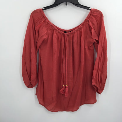 Harve Benard Boho Peasant Top Off Shoulder Gathered Neck Small Salmon NWT