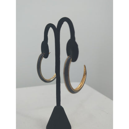 Vintage Black and Gold Curved Hoop Post Earrings Retro Crescent Chic