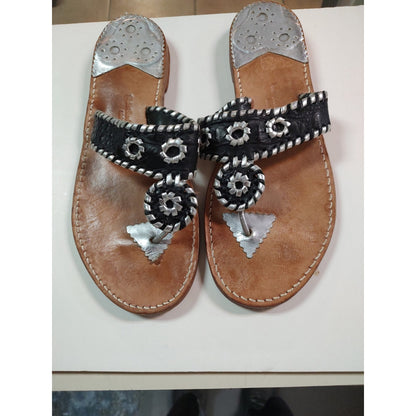 Stephen Bonanno 10M Palm Beach Silver Black Medallion Leather sandal Summer Flat