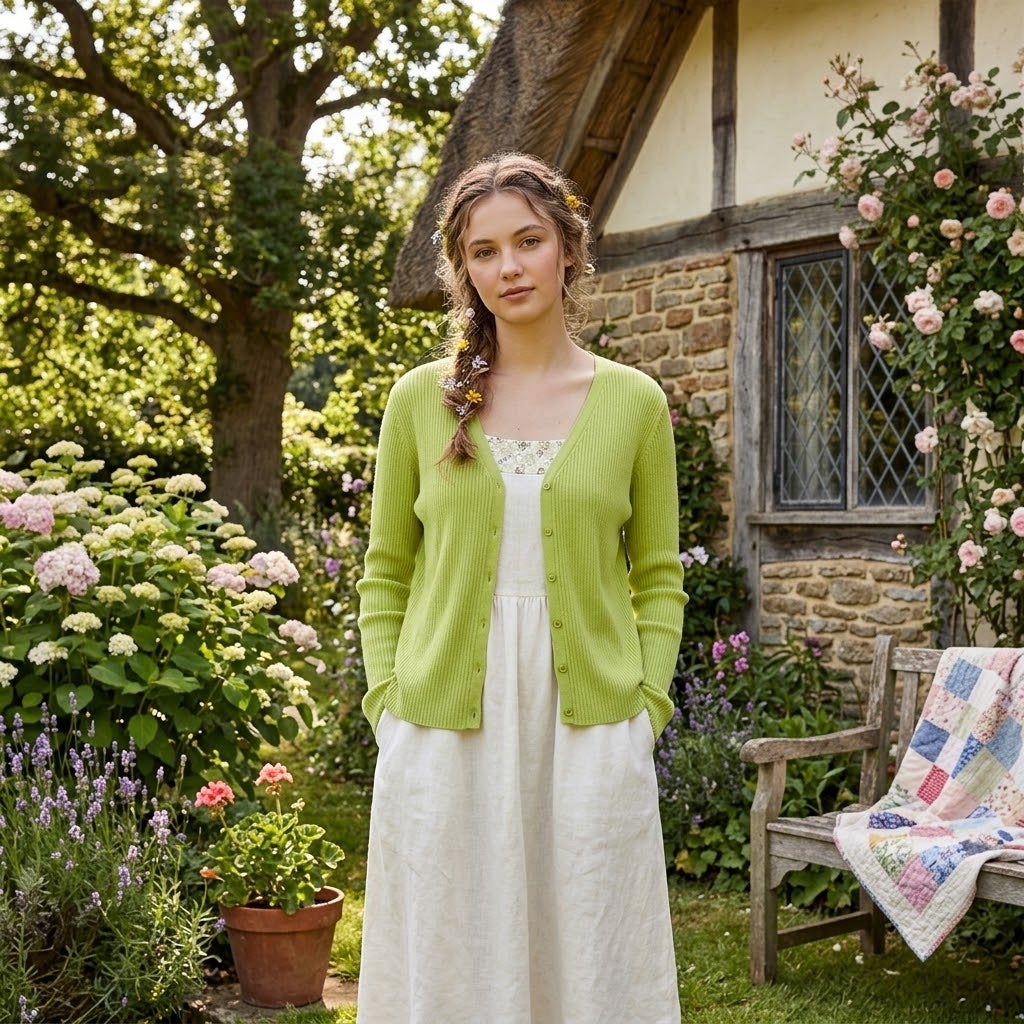 Requirements Cardigan Sweater Long Sleeve V-Neck Button Closure Green Medium